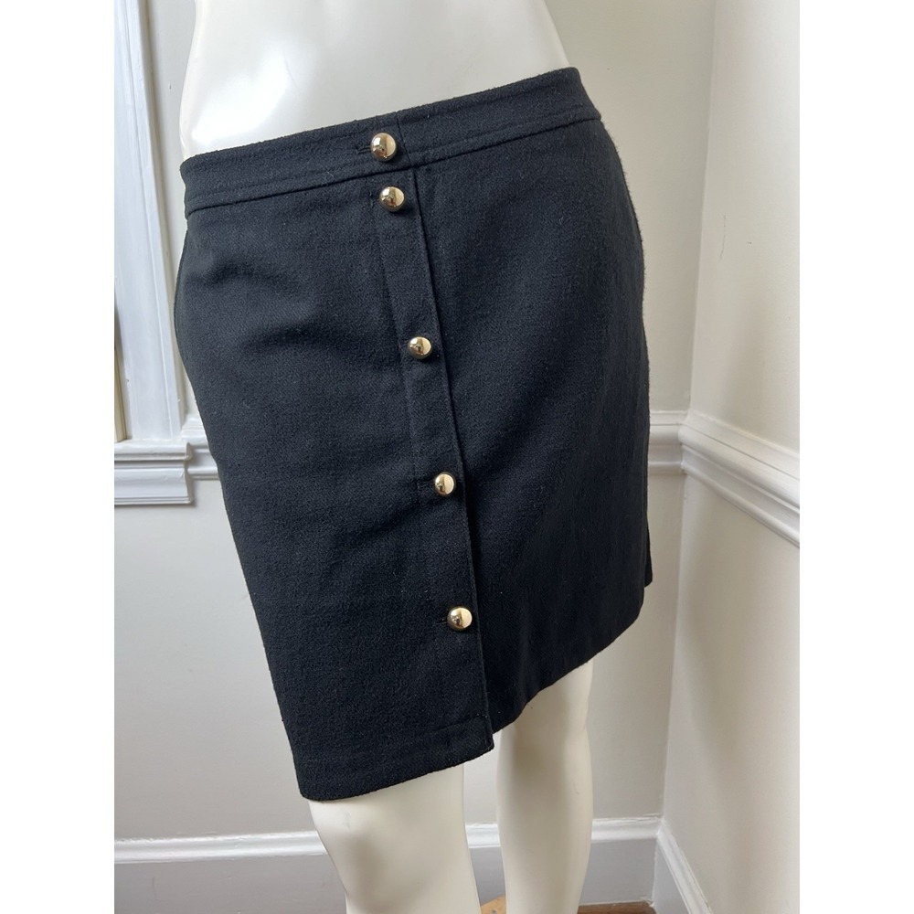 Loft Skirt Women's Size 10 Black Wool Gold Button Mini